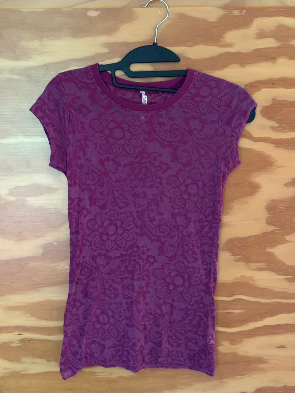 Rue 21 Y2K Magenta Pink Floral Burnout Design Semi Sheer Stretchy T-Shirt Tee S